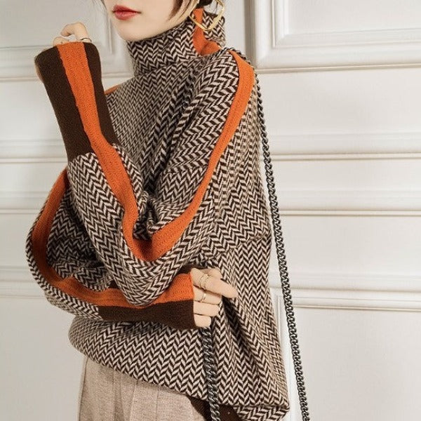 Eleanor | Col Roulé Élégance Herringbone